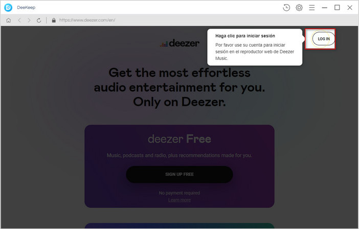 inicie sesión cuenta de Deezer Music en DeeKeep