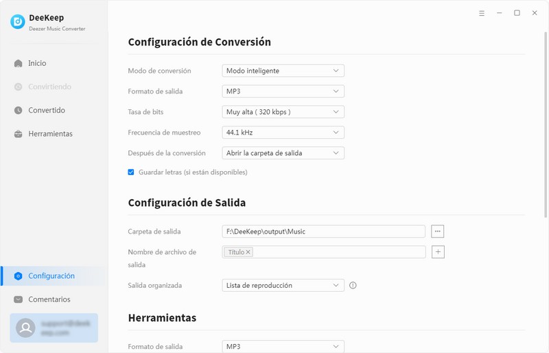 Personalizar la configuración de salida