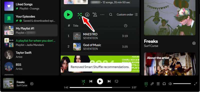 disable smart shuffle on spotify