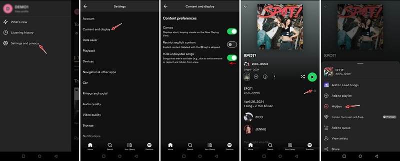 Unhide a Song on Spotify on Android