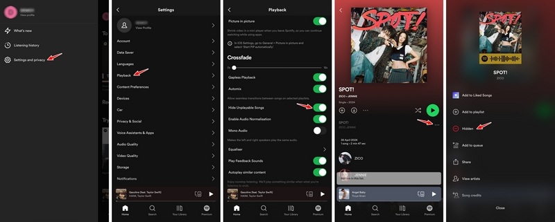 Unhide a Song on Spotify on iOS