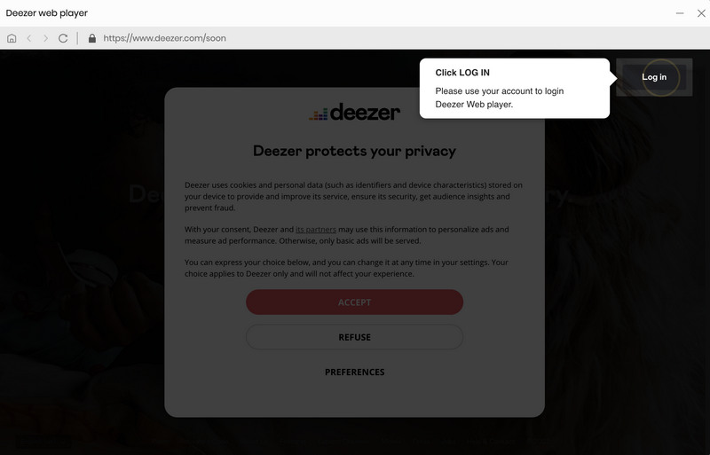 Log in Deezer Music account on DeeKeep 