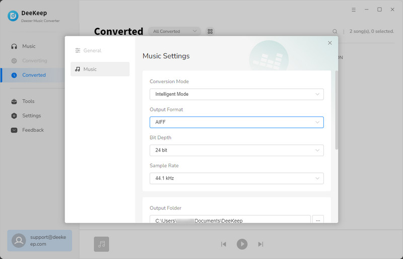 Set AIFF as the output format