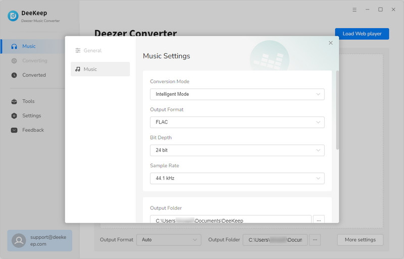 Customize output settings of deezer music