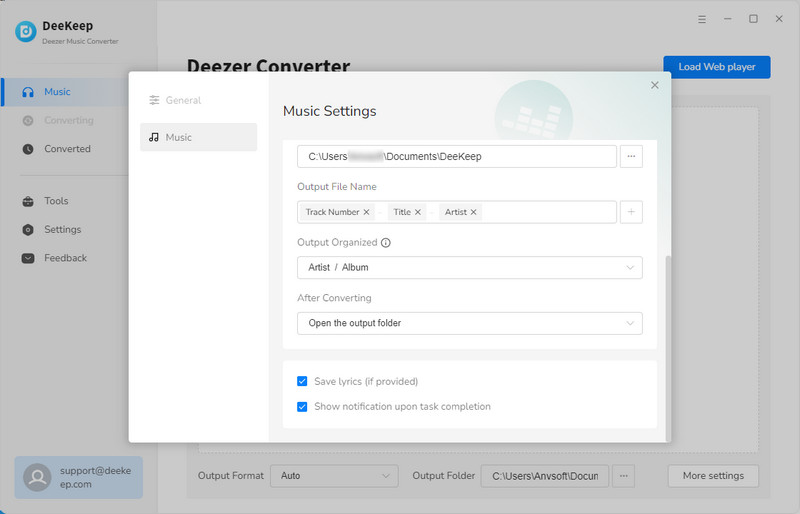 Customize Output Settings of Deezer Music