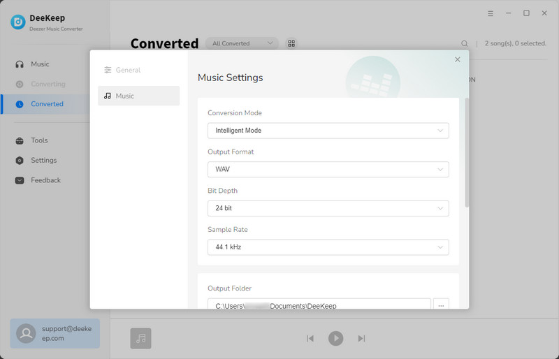 Customize output settings of deezer music