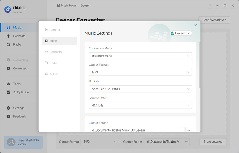 customize output settings of deezer music